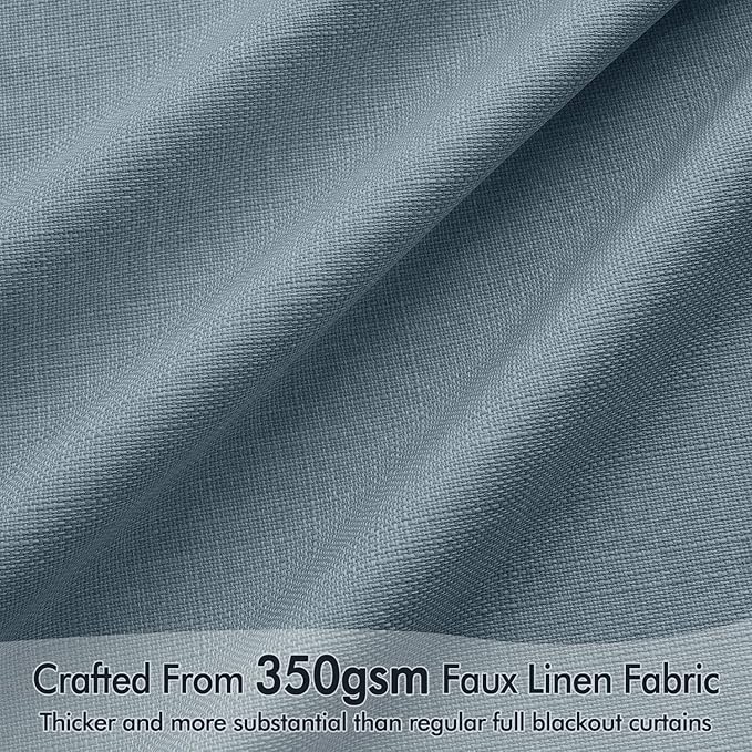MIULEE 100% Blackout Back Tab Pleat Linen Curtains 50" Wx120 L, Stone Blue | 2 - Image 4