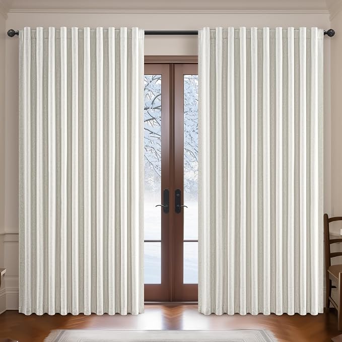 Birch Blackout Curtains 60 Inches Extra Wide Cute Linen 96 Inch Length by QJMYDECO
