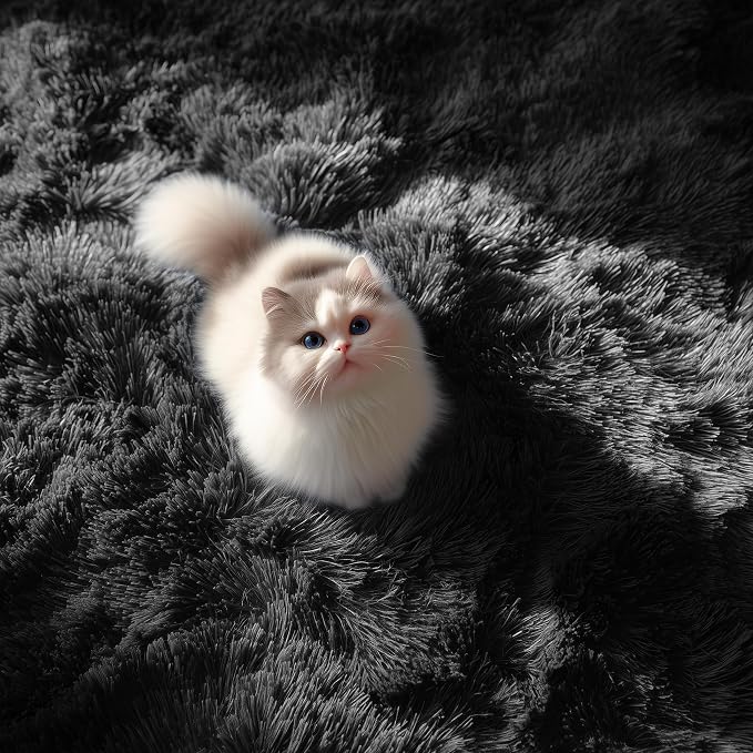 Black Fluffy Shag Area Rugs for Bedroom 5x7, Soft Fuzzy Shaggy Machine Washable - Image 7