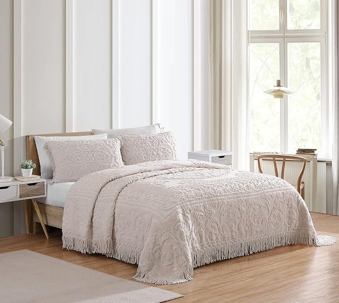 Beatrice Home Fashions Medallion Standard Cotton Chenille Sham, Blush | Vintage - Image 2