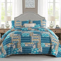 Mybedsoul Dusty Blue Quilt Set King Size, 3 Pieces Plaid Floral Bedspread Set by Mybedsoul