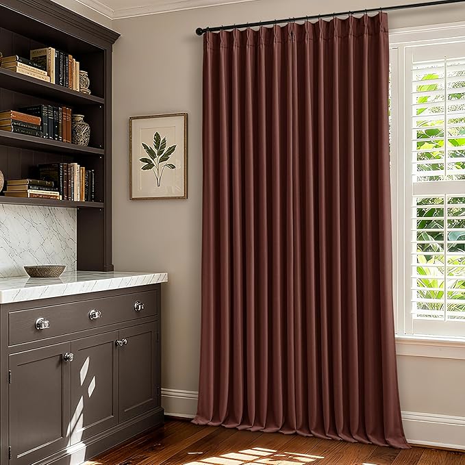 Chestnut Brown Pinch Pleated Blackout Linen 86 Inch Curtains - Image 8