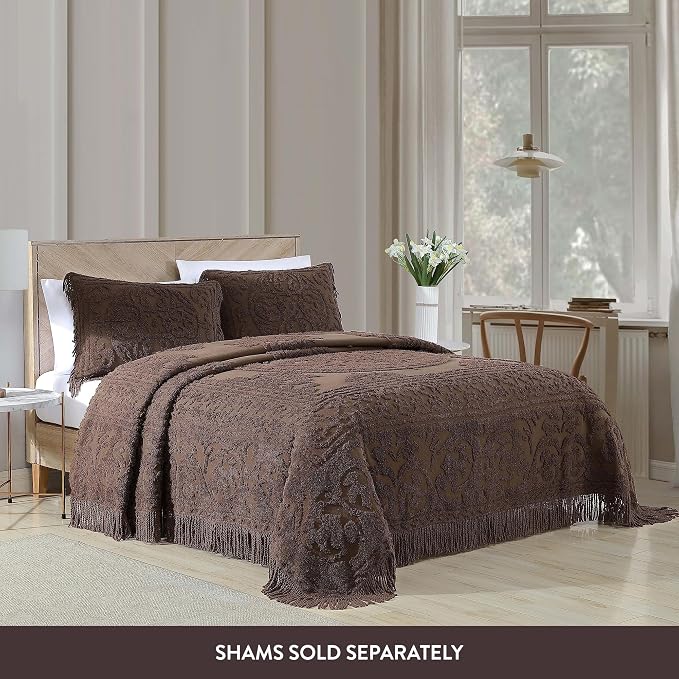 Beatrice Home Fashions Medallion Twin Cotton Chenille Bedspread, Chocolate | - Image 3