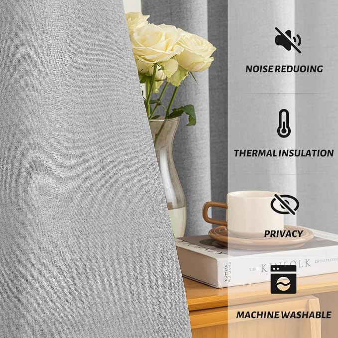 Yakamok Dove Grey Linen Textured Curtains 96 Inches Long - Image 5