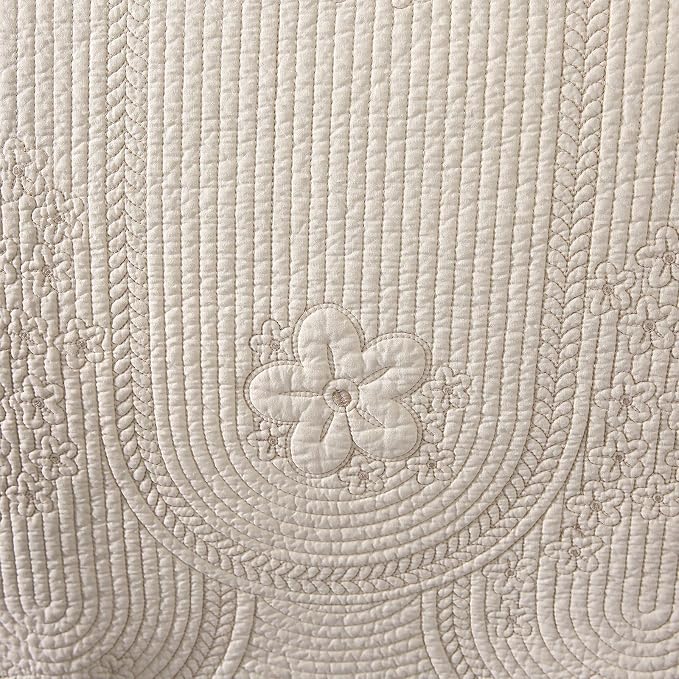 ROOMLIFE Quilt Set King Size 3D Floral Embroidery Pattern 3-Piece Cotton - Image 3