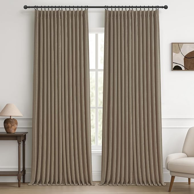 Pleat Dark Tan Ceiling Drapes 108 Inches Long 2 Panels Set by PleatedDrapes