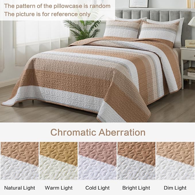 California King Quilt Set Taupe, 3 Pieces Bedspreads | Ultra Soft Lightweight - Image 8