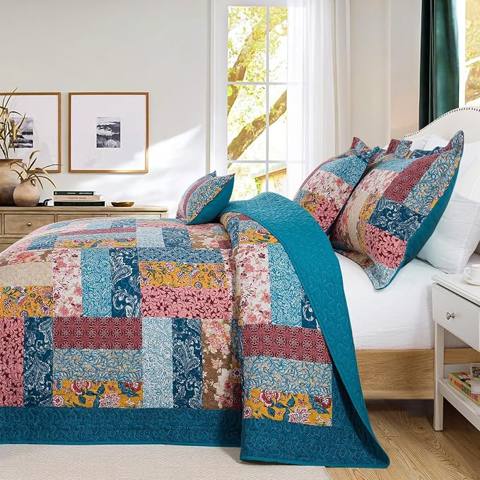 VAPUTAR 100% Cotton Face Quilt Queen Size Bedding Set, Farmhouse Coverlet | - Image 7
