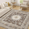 cotiled 6x6 Area Rug for Living Room, Traditional, Dark Brown | Soft Distressed by COTILED