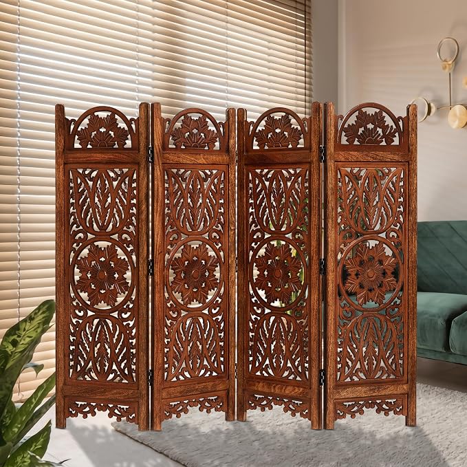 Lightnpro 4 Panel Majestic Wooden Room Divider 64" x 48" Hand-Carved Folding - Image 6