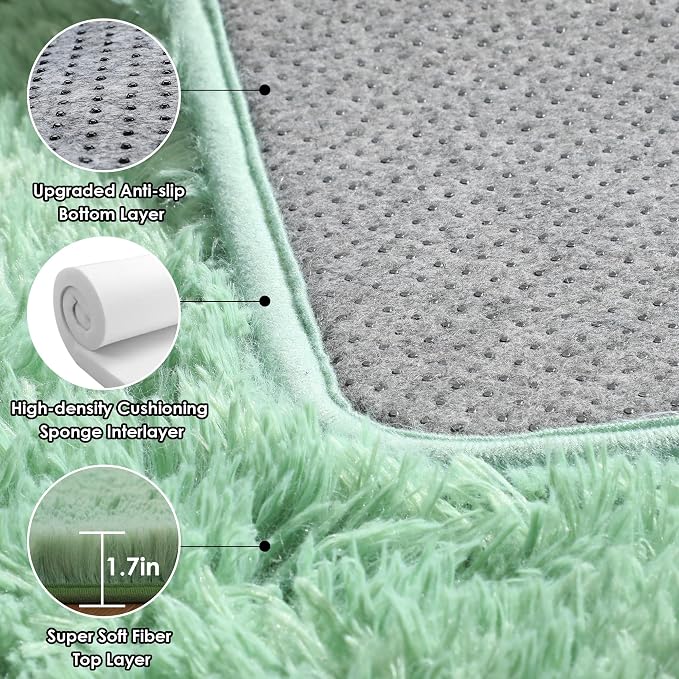 Sage Green Runner Rugs for Bedroom Living Room, Fluffy 2x6 Bedside Hallway Area - Image 3