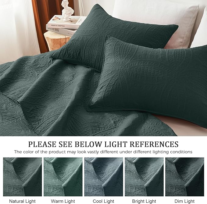 akkialla Mocha Forest Green Twin Quilt Set, Ultrasonic Lightweight Bedspread - Image 5