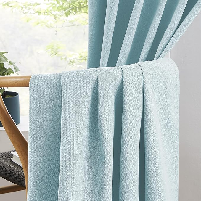 Thermal Insulated Blackout Linen Curtain Panels 90 Inches Long, Totally Shaded - Image 5