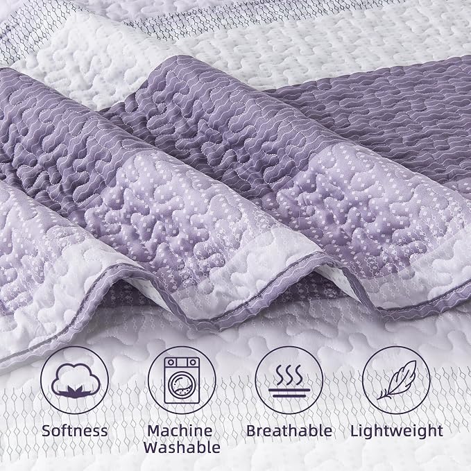 California King Quilt Set Grayish Purple, 3 Pieces Bedspreads | Ultra Soft - Image 4