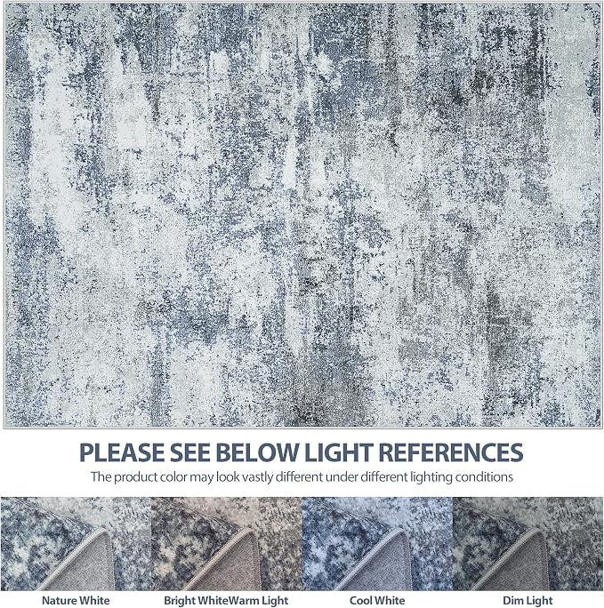 8x10 Area Rugs for Living Room Washable Bedroom Dining Room Blue Grey | Modern - Image 8