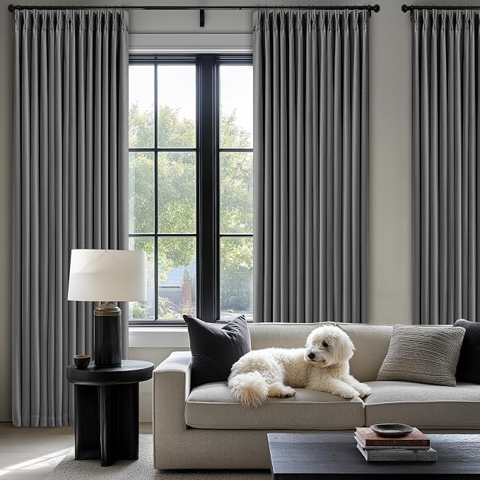 Dark Grey Pleated Thick Linen Blackout Curtains 80 Inches Long - Image 7