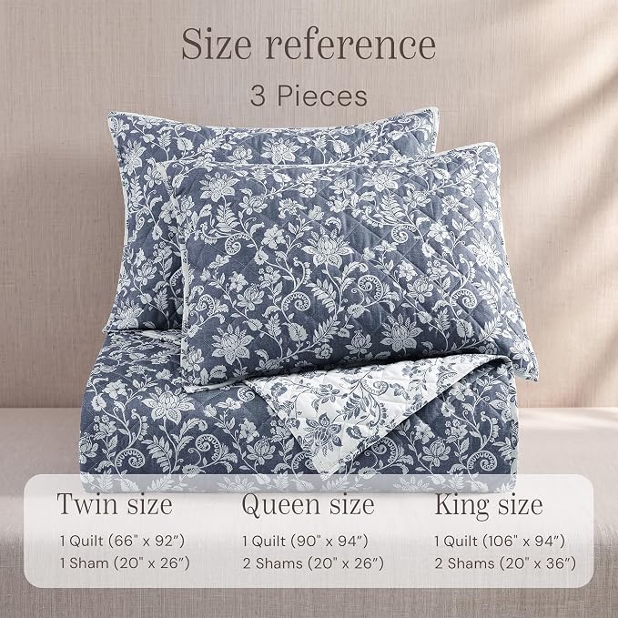 King Quilt Set-3 Pieces Soft Bedding Floral Reversible Coverlet | All Seasons - Image 8