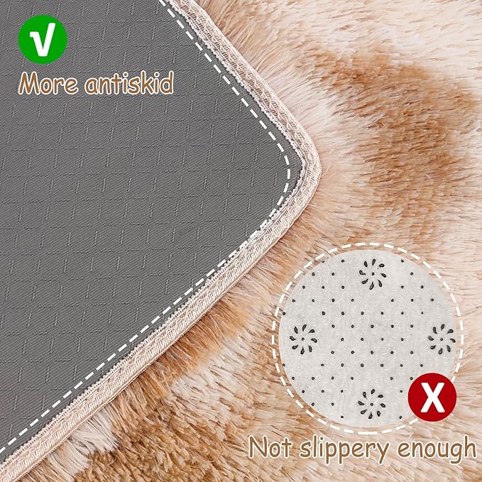 Super Soft Fluffy Living Room Area Rugs 2x10 ft Tie-Dyed Beige Shaggy Furry - Image 4