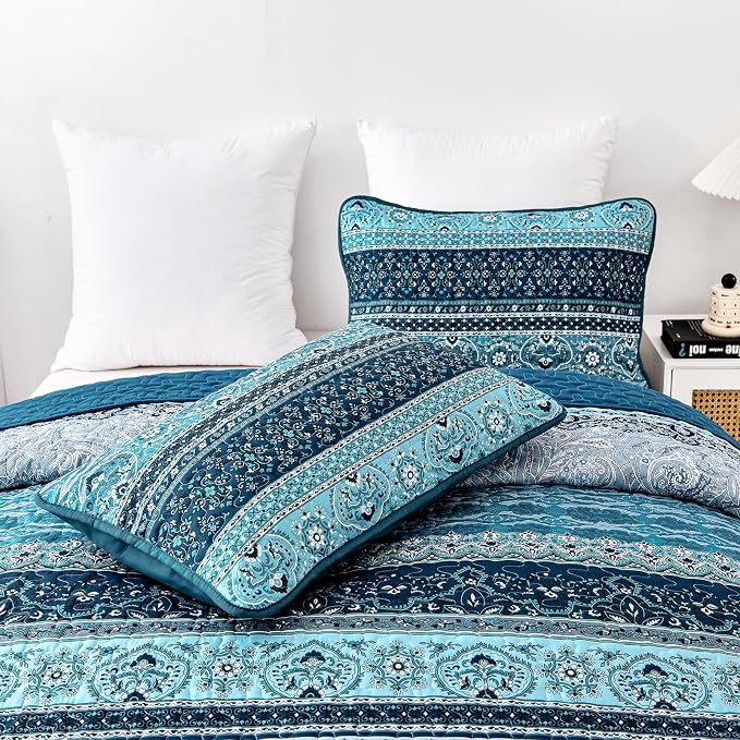WONGS BEDDING Boho Quilt Set Twin Size, Lightweight Microfiber Bed Decor - Image 5