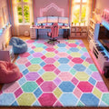 Checkered 8x10 Area Rugs for Living Room, Large Fluffy Pink Rainbow Colorful by ONASAR