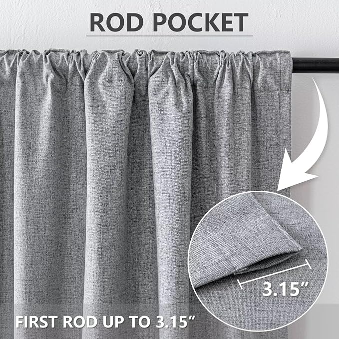 100% Blackout Curtains 108 inch Length 1 Panel Faux Linen Long Drapes - Image 3