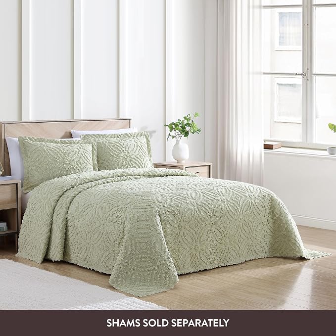 Beatrice Home Fashions Wedding Ring Full Cotton Chenille Bedspread, Sage | - Image 3