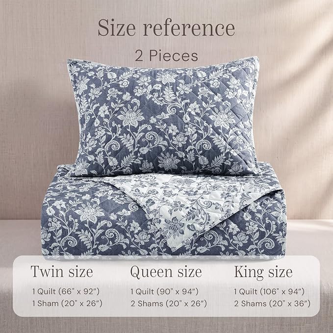 Oversized Queen Quilt Set-3 Pieces Soft Bedding Floral Reversible Coverlet | - Image 9