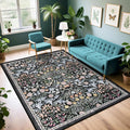 PLHXFR Area Rug Living Room: 4x6 Floral Washable Boho Carpet Dark Black | by PLHXFRSoftAreaRugs