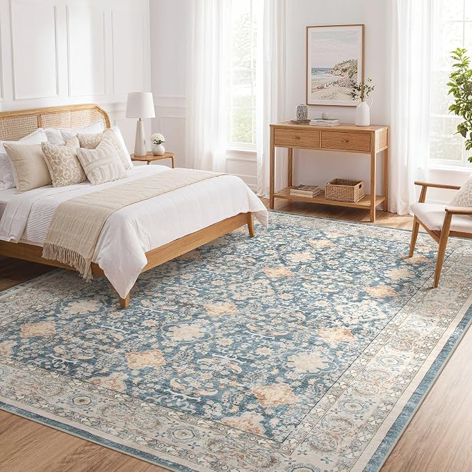cotiled 5x8 Area Rug for Living Room, Traditional, Dark Blue | Soft Distressed - Image 9