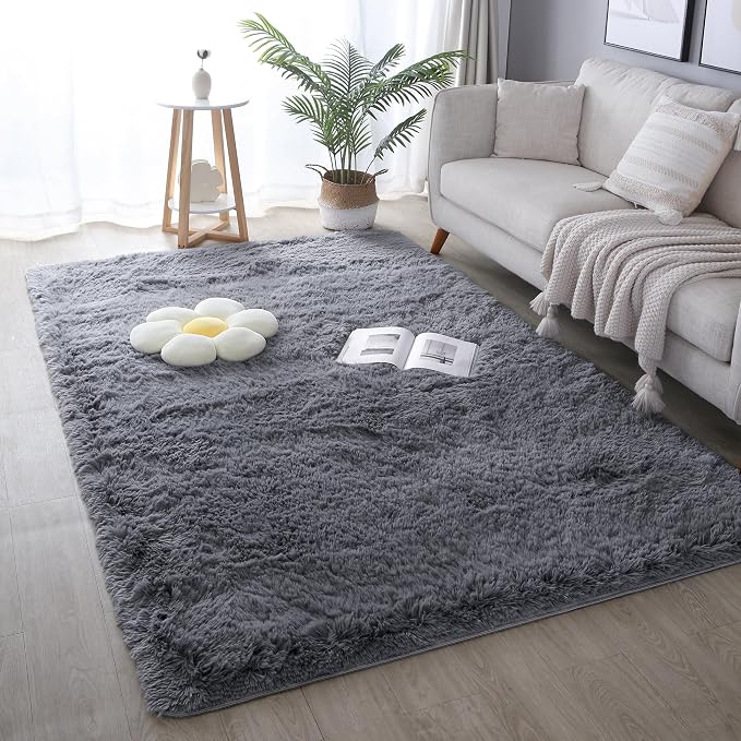 6x9 Grey Shag Rug for Bedroom, Soft Plush Fluffy Washable Carpet | Gray Area - Image 7