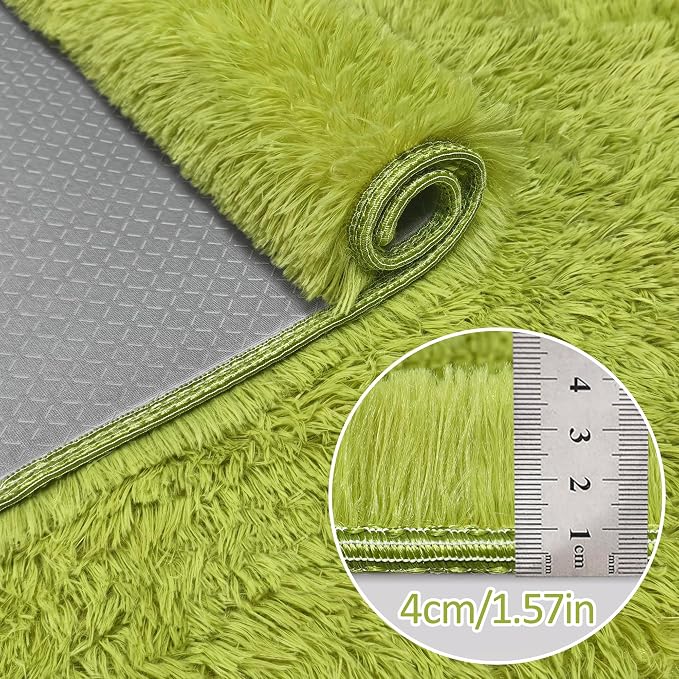 2x6 Bedside Area Rugs for Bedroom Soft Fluffy Shag Green Rug for Hallway - Image 5