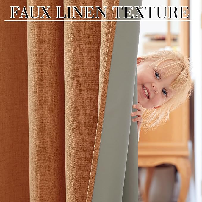 RYB HOME Burnt Orange Total Blackout Curtains 90 Inch Long - Image 3