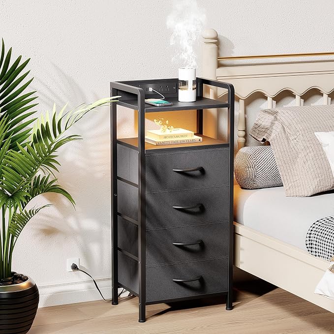 Lazzanto Nightstand with Rear Charging Station, LED Light, 4 Drawers, 2 USB-A - Image 2