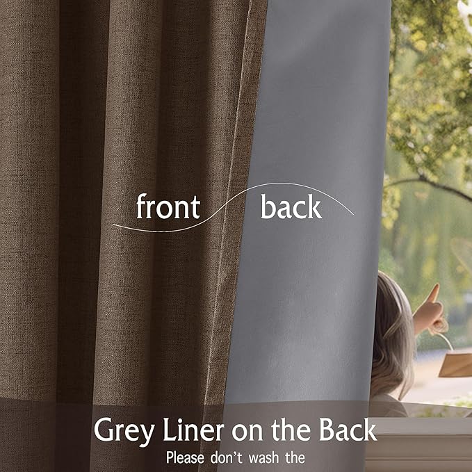 RYB HOME Brown 100% Blackout Short Curtains 45 Inches Long - Image 6