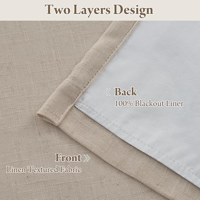 RYB HOME Linen Blackout Curtains 96 inches Long, 100% Blackout Noise Reducing - Image 4