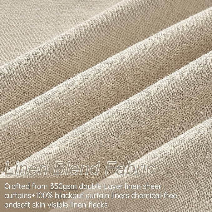 Topfinel 92 Inches Long Black Out Faux Double Layer Thick Linen Drapery Panels - Image 3