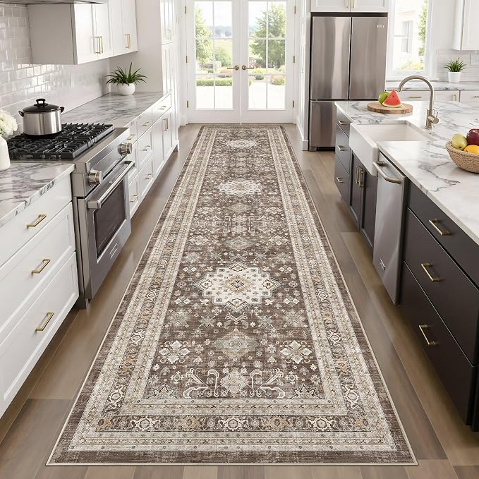 cotiled 3x8 Hallway Runner Rug for Entryway, Non-Slip Vintage, Dark Brown | - Image 6