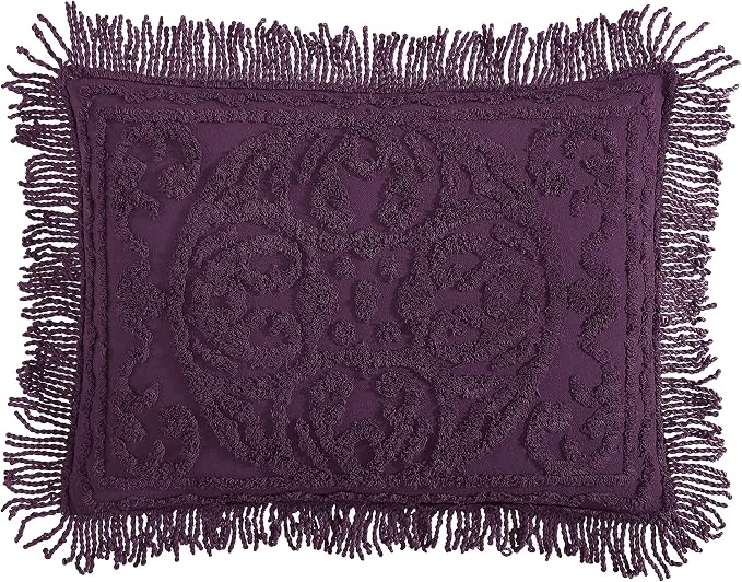 Beatrice Home Fashions Medallion Standard Cotton Chenille Sham, Eggplant | by BeatriceHomeFashions