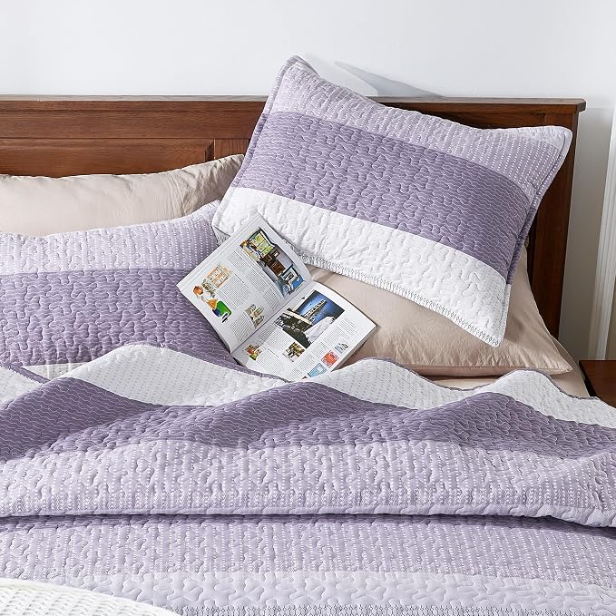 California King Quilt Set Grayish Purple, 3 Pieces Bedspreads | Ultra Soft - Image 8