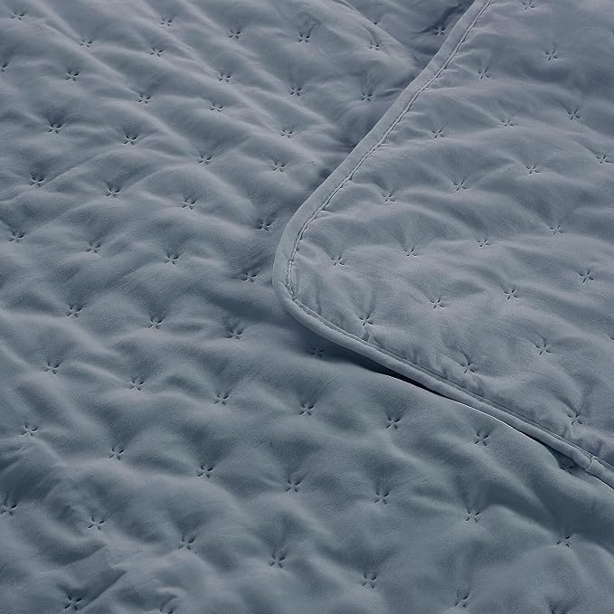ROARINGWILD Dusty Blue King Size Quilt Bedding Set, Lightweight Soft Bedspread - Image 8