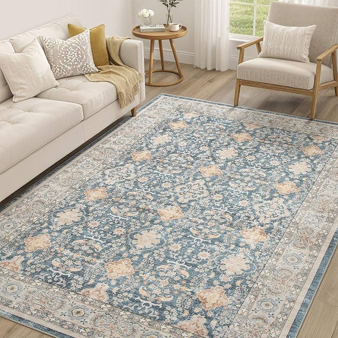 cotiled 5x8 Area Rug for Living Room, Traditional, Dark Blue | Soft Distressed by COTILED