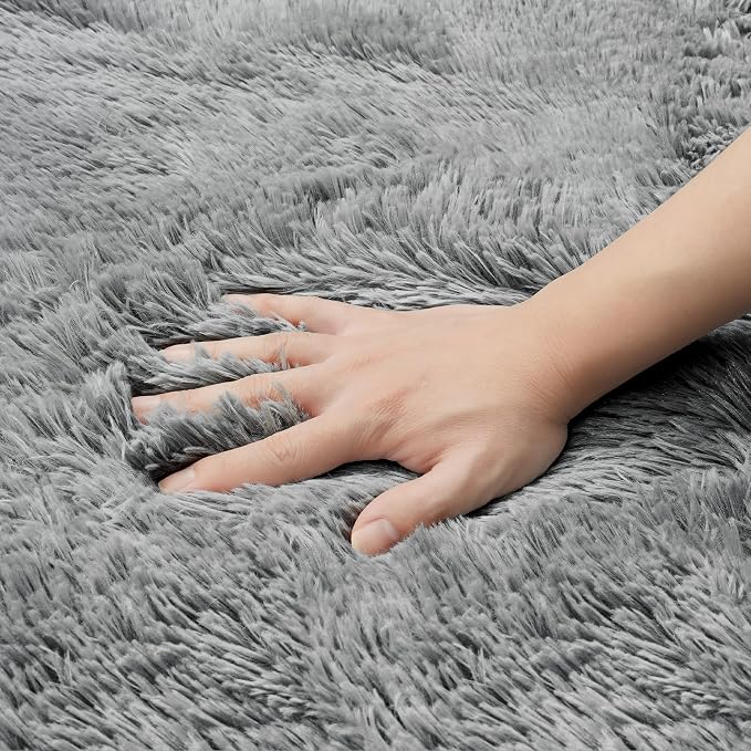 4x6 Area Rug for Living Room, Light Gray Fluffy Shag Non-Slip Bedroom Rugs | - Image 7