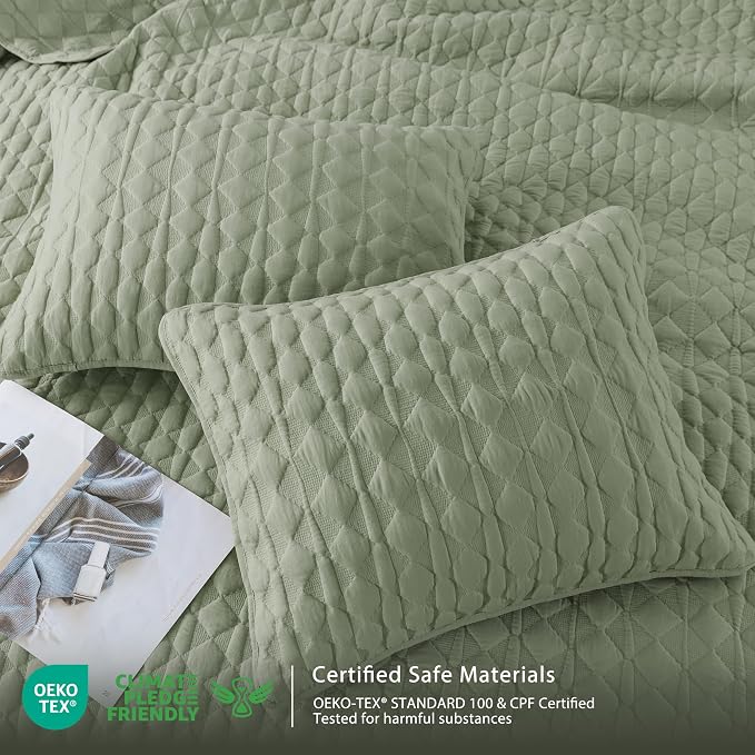 WDCOZY Sage Green Quilt Queen Size Bedding Sets - Image 6