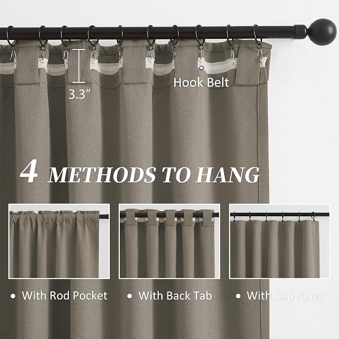 Taupe Blackout Curtains Flax Linen 63 Inch Length Set of 2 Panels Back Tab Rod - Image 3