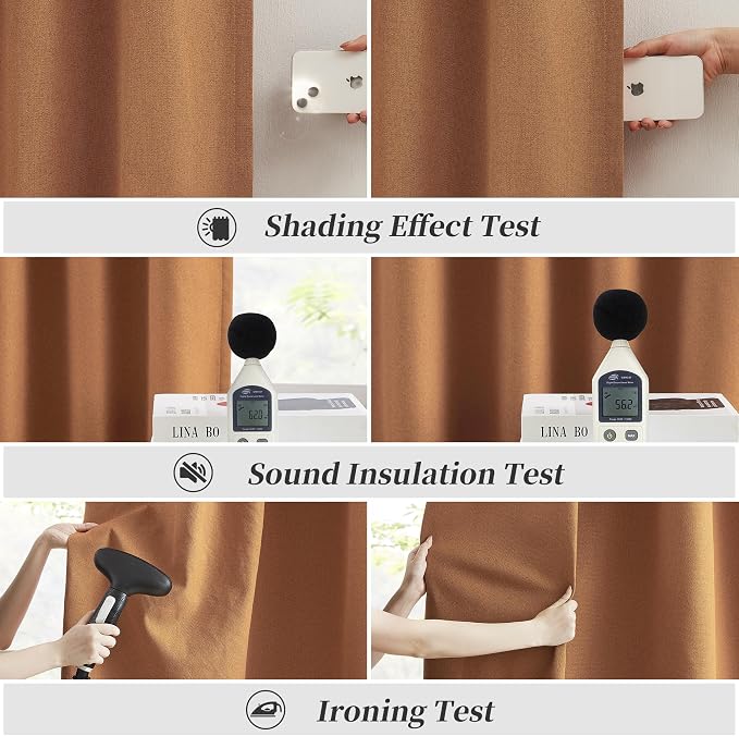 Burnt Orange Blackout Linen Curtains Linen 2 Panels Set 102 Inch Length - Image 6