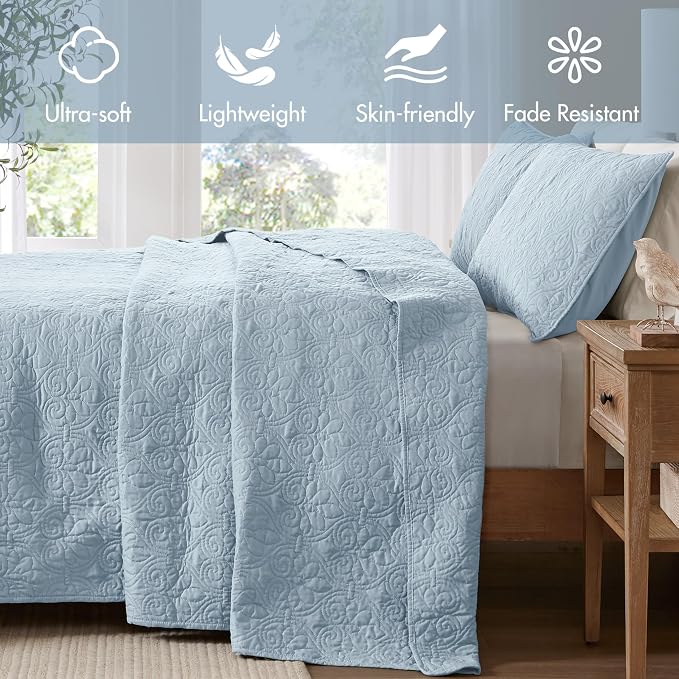Madison Park King Quilt Bedding Set, Cottage-Inspired Damask, Classic Stitch - Image 2