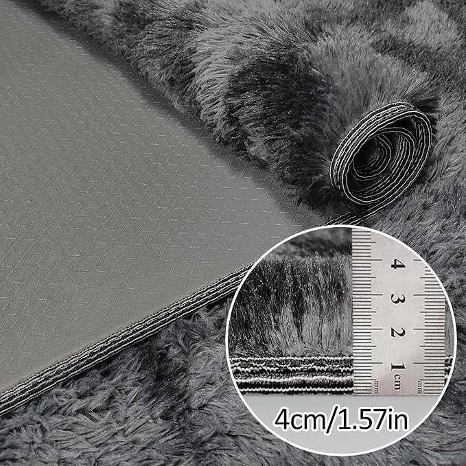 Tie-Dyed Runner Rug for Bedroom Black Grey 3x10ft Fluffy Area Rug Bedside - Image 3