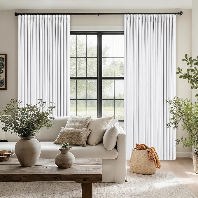 Snow White Pleated Linen 100% Blackout Curtains 108 Inches Long | Pinch Pleat - Image 8