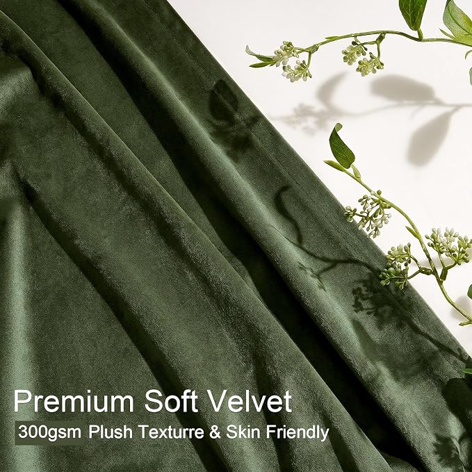 Hunter Green Velvet Pleated Blackout Curtains 108 Inches Long Room Darkening - Image 2