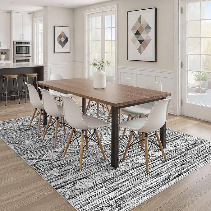 Nakagishi Boho 5x7 Area Rug Living Room Rugs Machine Washable Black White | Soft - Image 7